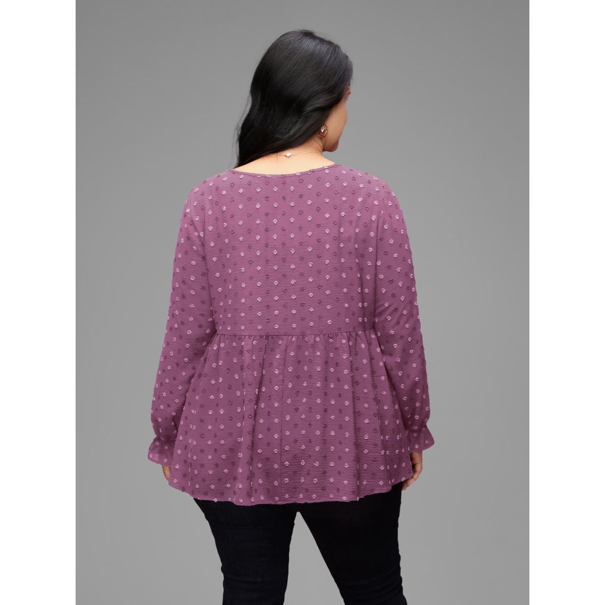 Plus Size Lilac Textured Dot Elastic Cuffs A-line Blouse Women Casual Long Sleeve Round Neck Everyday Blouses BloomChic 10/M Product Image