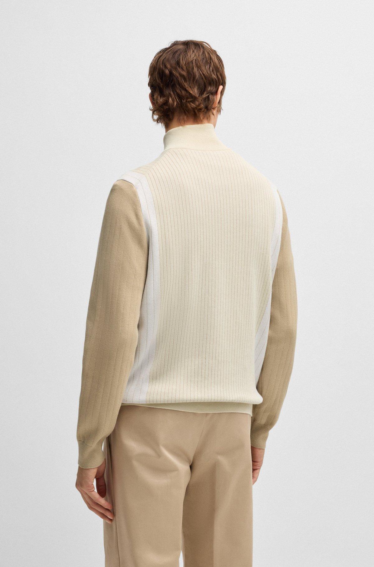 Zip-up cotton cardigan with knitted pinstripes Product Image