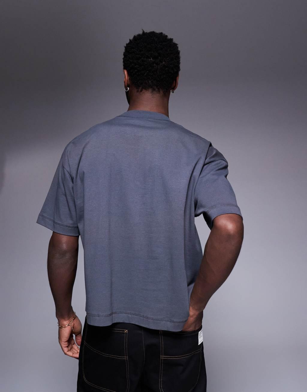 ASOS DESIGN heavyweight oversized boxy tee with contrast seam 240gsm in charcoal Product Image