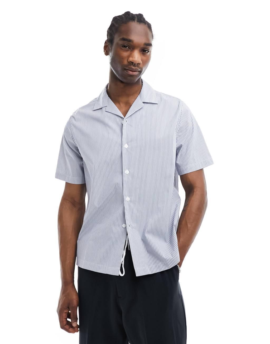 ASOS DESIGN relaxed smart stripe shirt in light blue Product Image