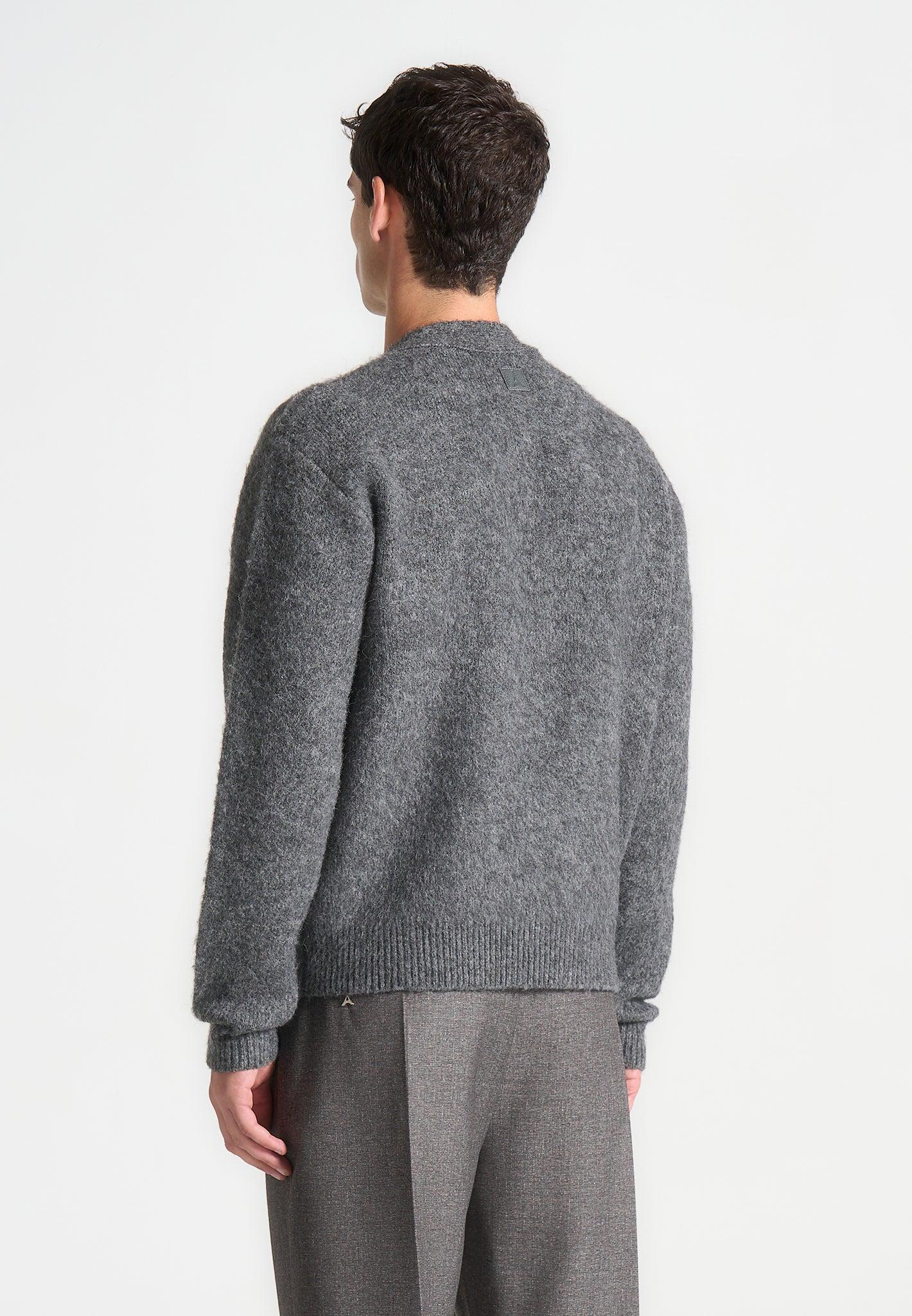 Brushed Wool Knit Cardigan - Grey Male Product Image