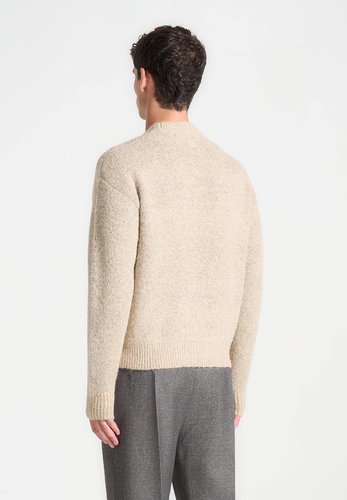 Asymmetric Brushed Wool Knit Jumper - Beige Male Product Image