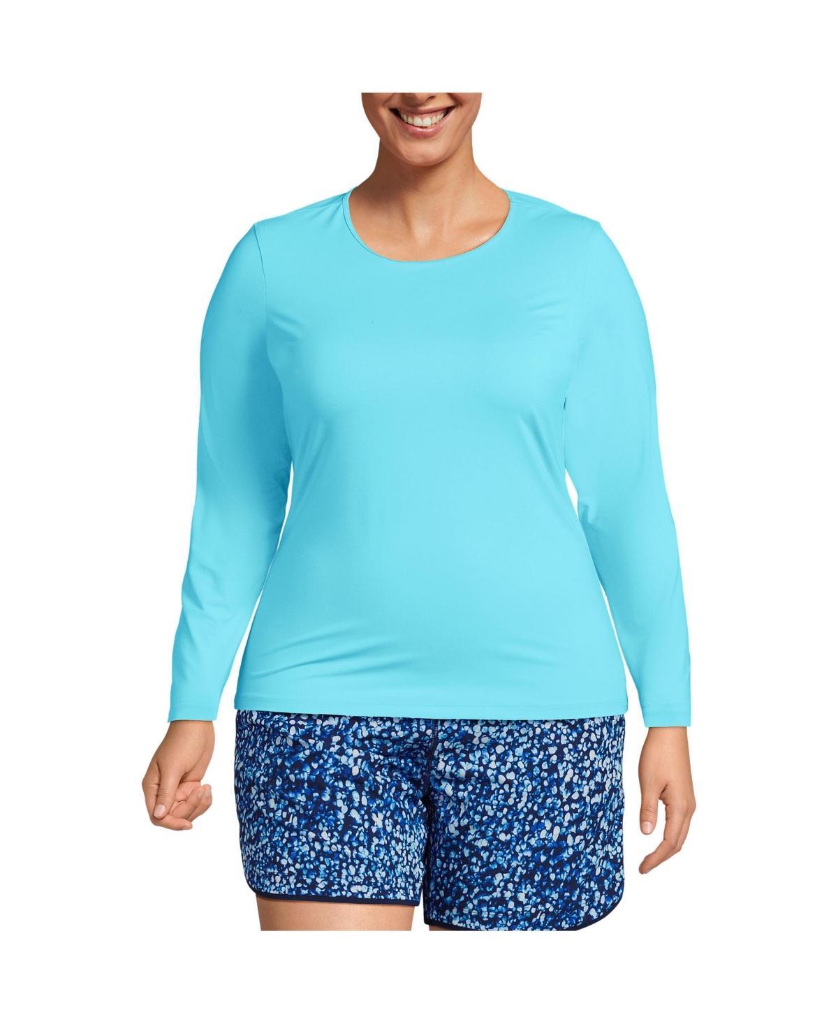 Plus Size Lands' End UPF 50 Long Sleeve Rash Guard, Women's, Size: 2XL, Blue Mini Stripe Product Image