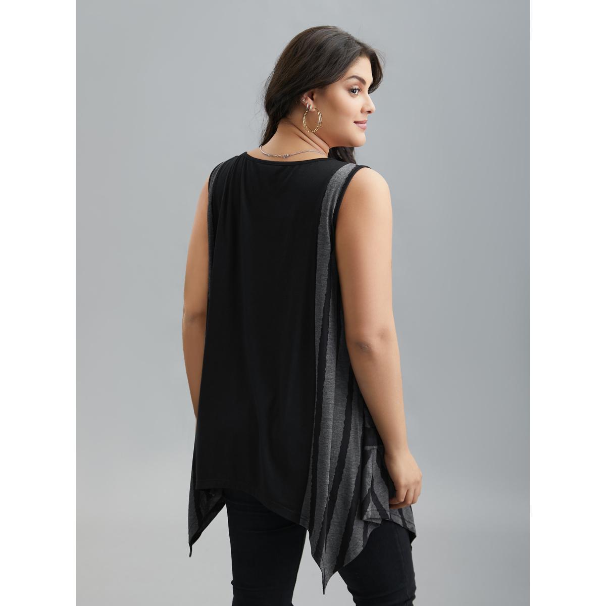 Plus Size Striped Spliced Pockets Hi-Low Hem Vest Women Black Casual Contrast Round Neck Everyday Tank Tops Camis BloomChic 22-24/3X Product Image