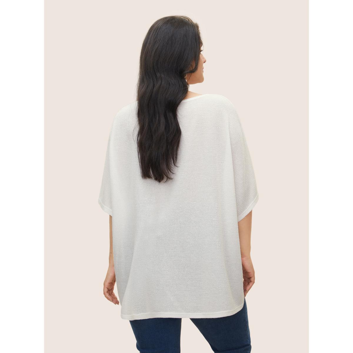 Plus Size Plain Textured Dolman Sleeve Loose T-shirt White Women Casual Non Plain Round Neck Everyday T-shirts BloomChic 18-20/2X Product Image
