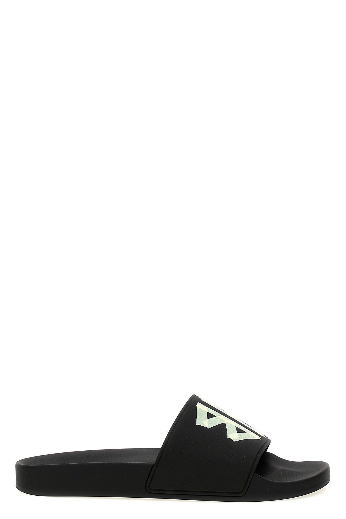 BALENCIAGA Black Sandals With Maxi Contrasting Logo In Tech Fabric Man In Multicolor Product Image