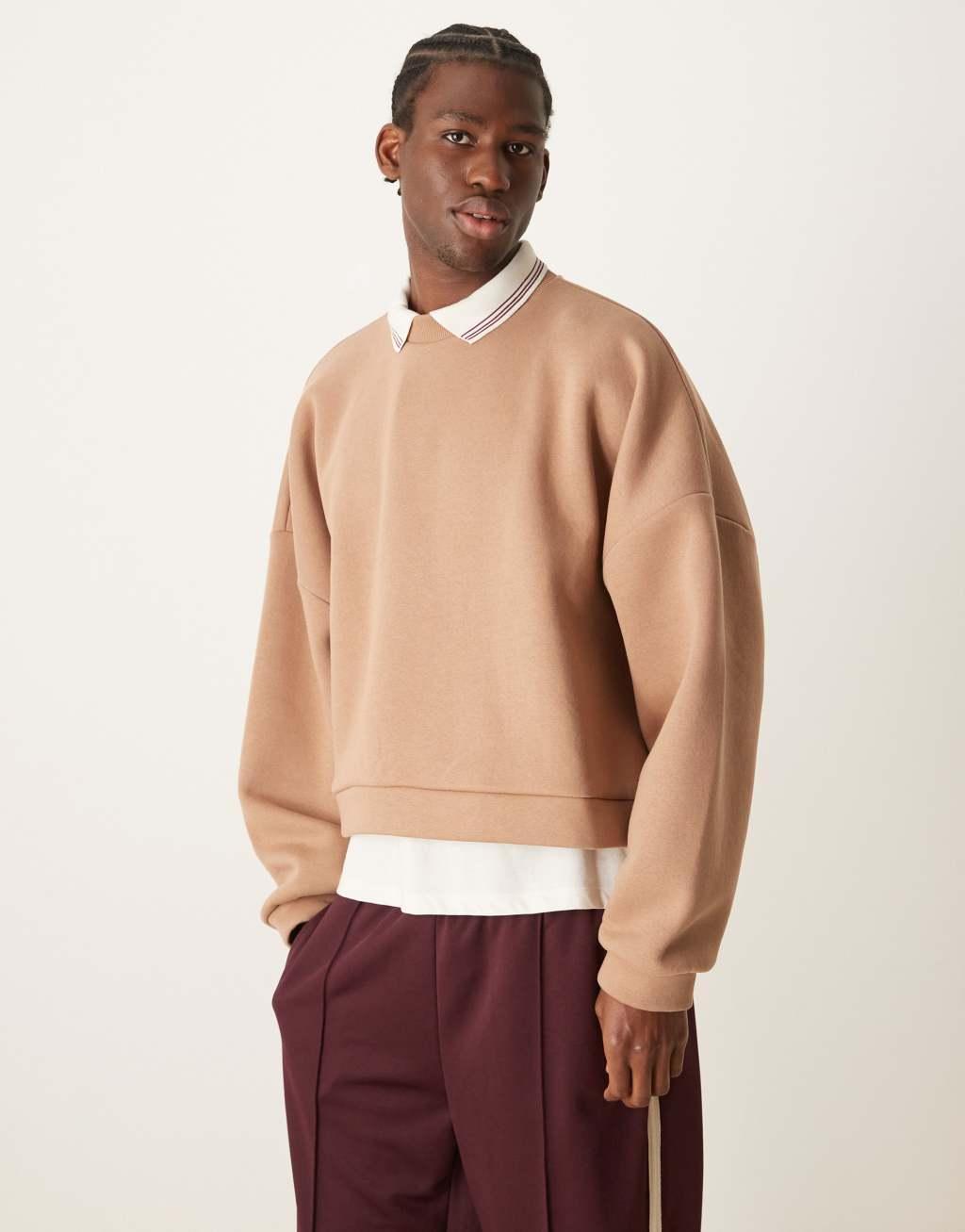 ASOS DESIGN extreme oversized cropped sweatshirt in mushroom Product Image