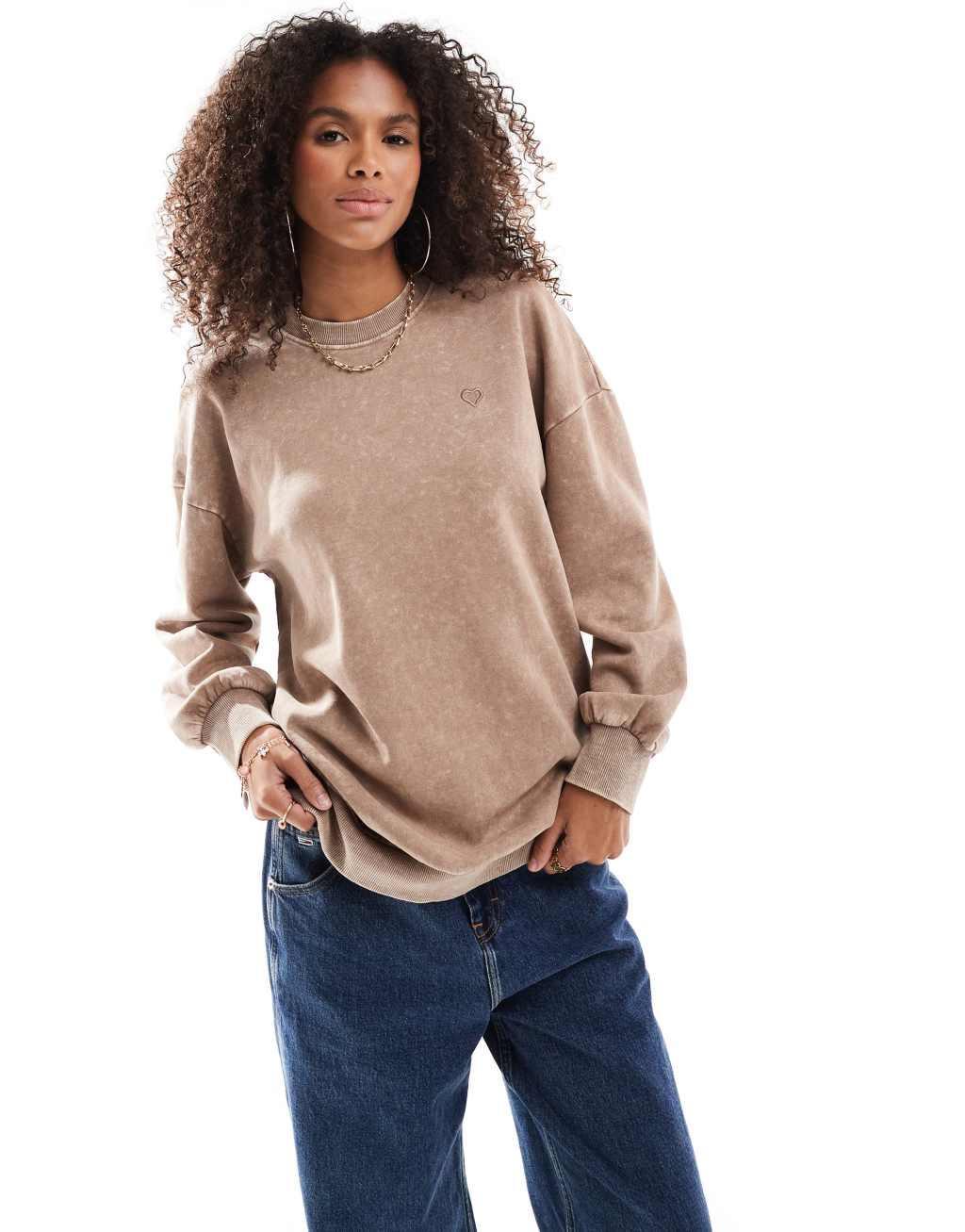 Miss Selfridge oversized acid wash sweatshirt in ginger snap Product Image