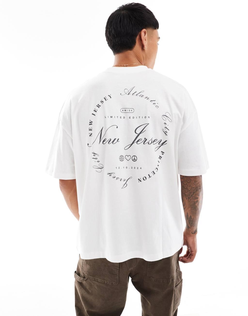 ASOS DESIGN oversized t-shirt with city back print in white Product Image