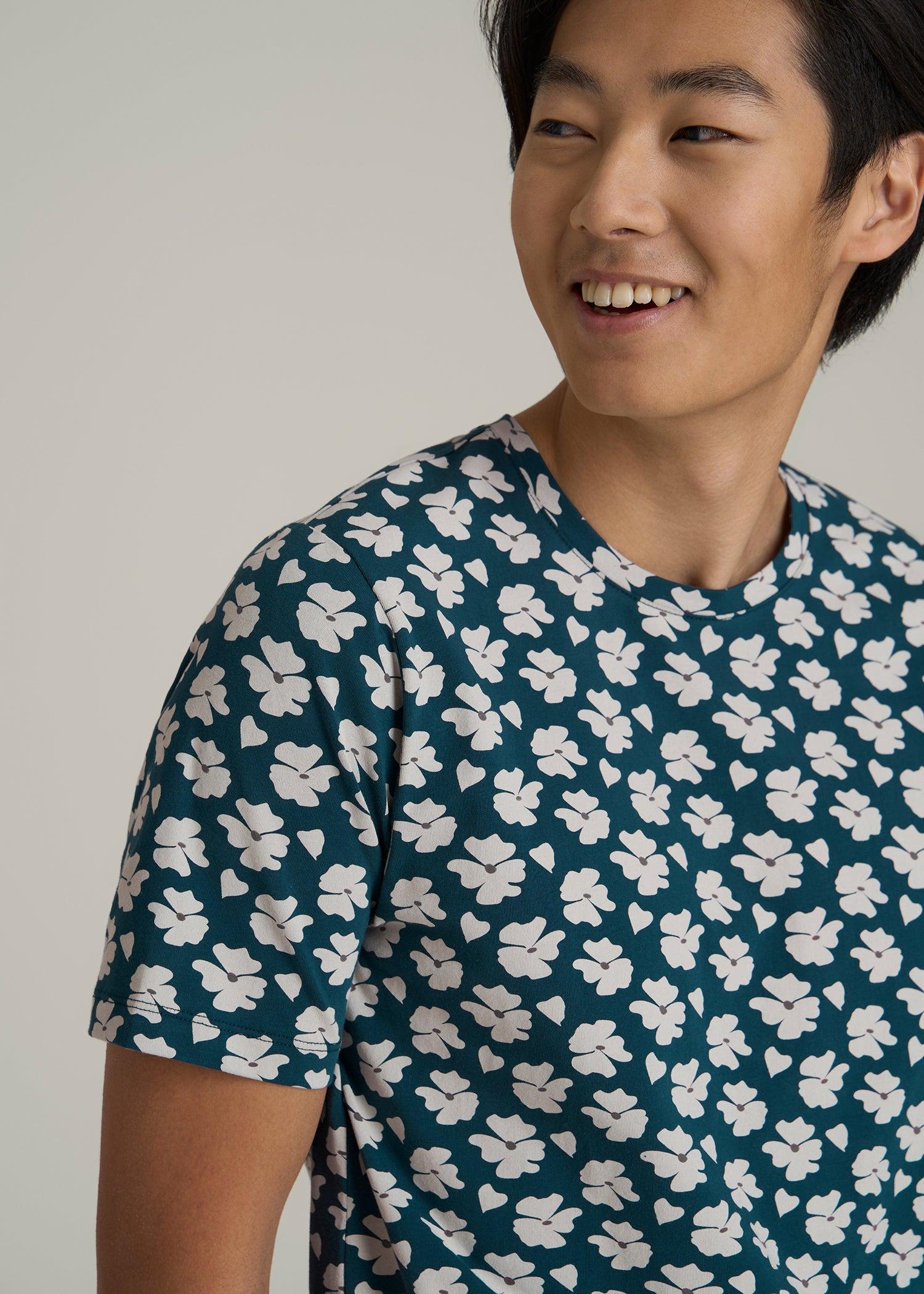 Stretch Pima Cotton Printed Tee for Tall Men in Bright Blue Floral Male Product Image