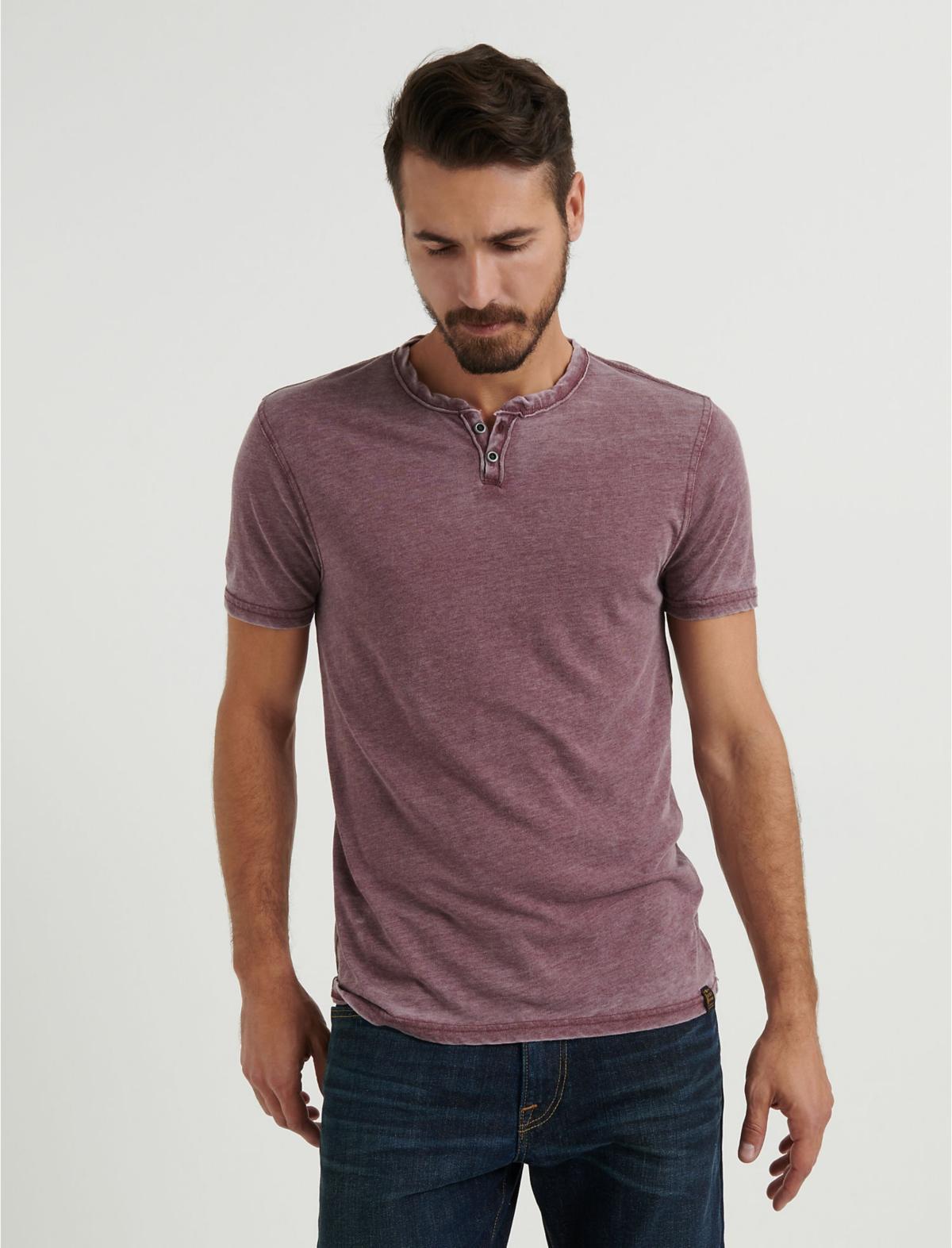 Lucky Brand Short Sleeve Button Notch Neck Venice Burnout T Product Image