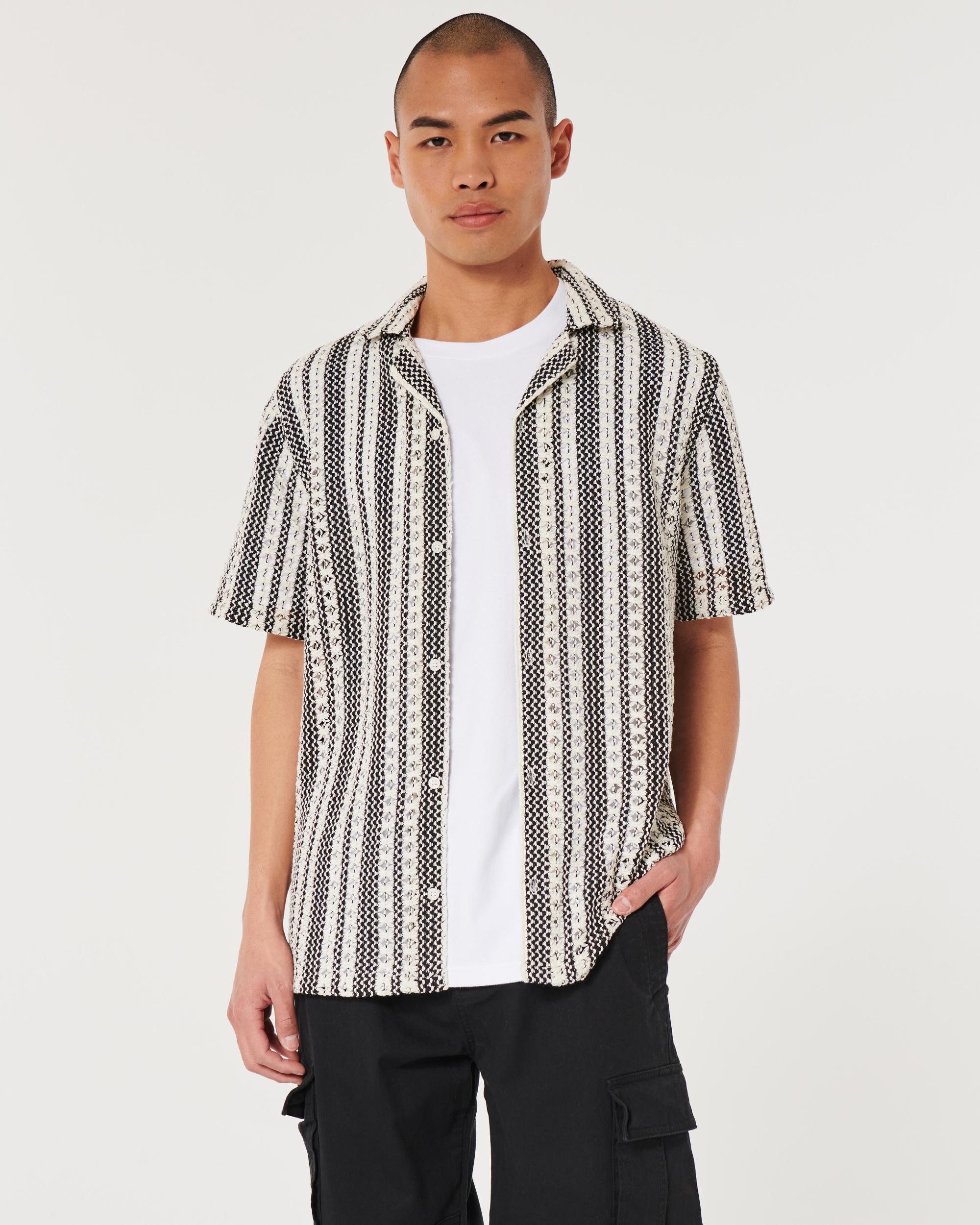 Short-Sleeve Crochet-Style Shirt Product Image