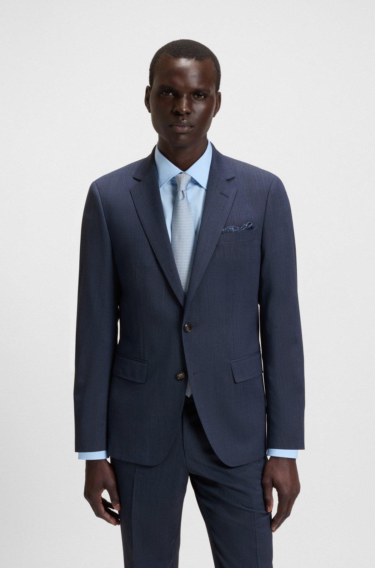 BOSS - Slim-fit suit in micro-patterned stretch fabric - Dark Blue Product Image