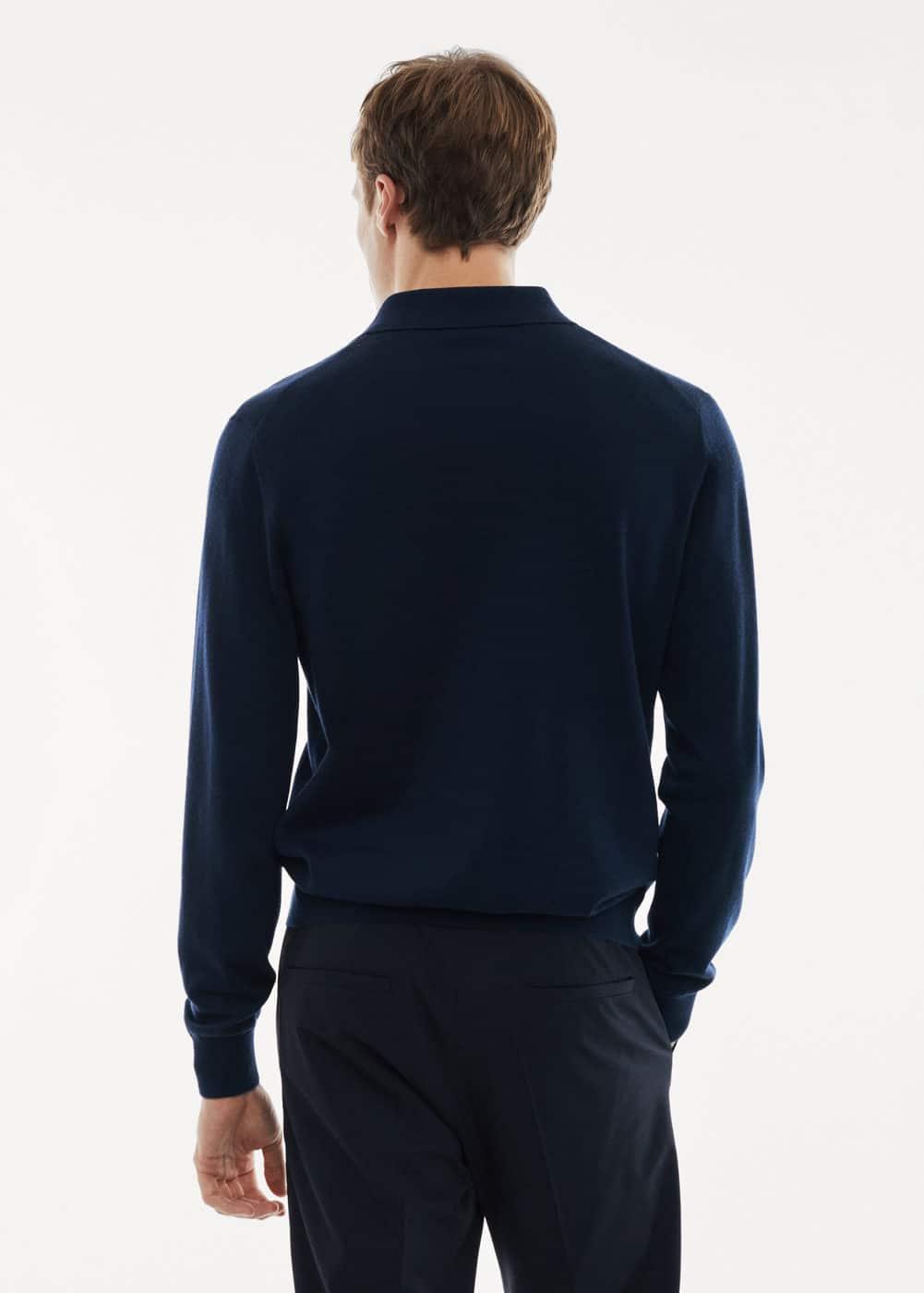 Mango Mens 100% Merino Wool Long- Sleeved Polo Shirt Product Image
