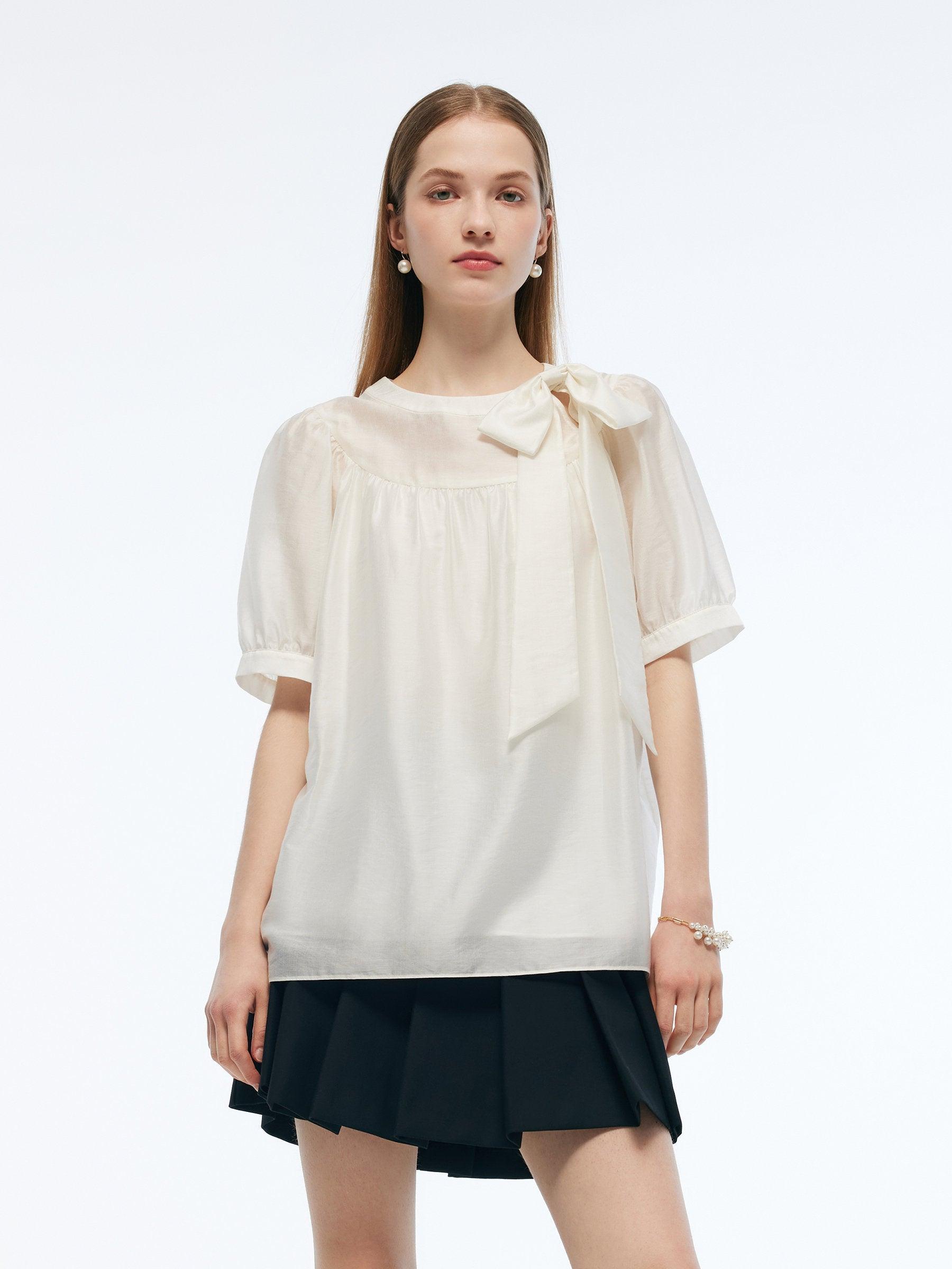 Tencel Blend Women Puff-sleeved Blouse Product Image