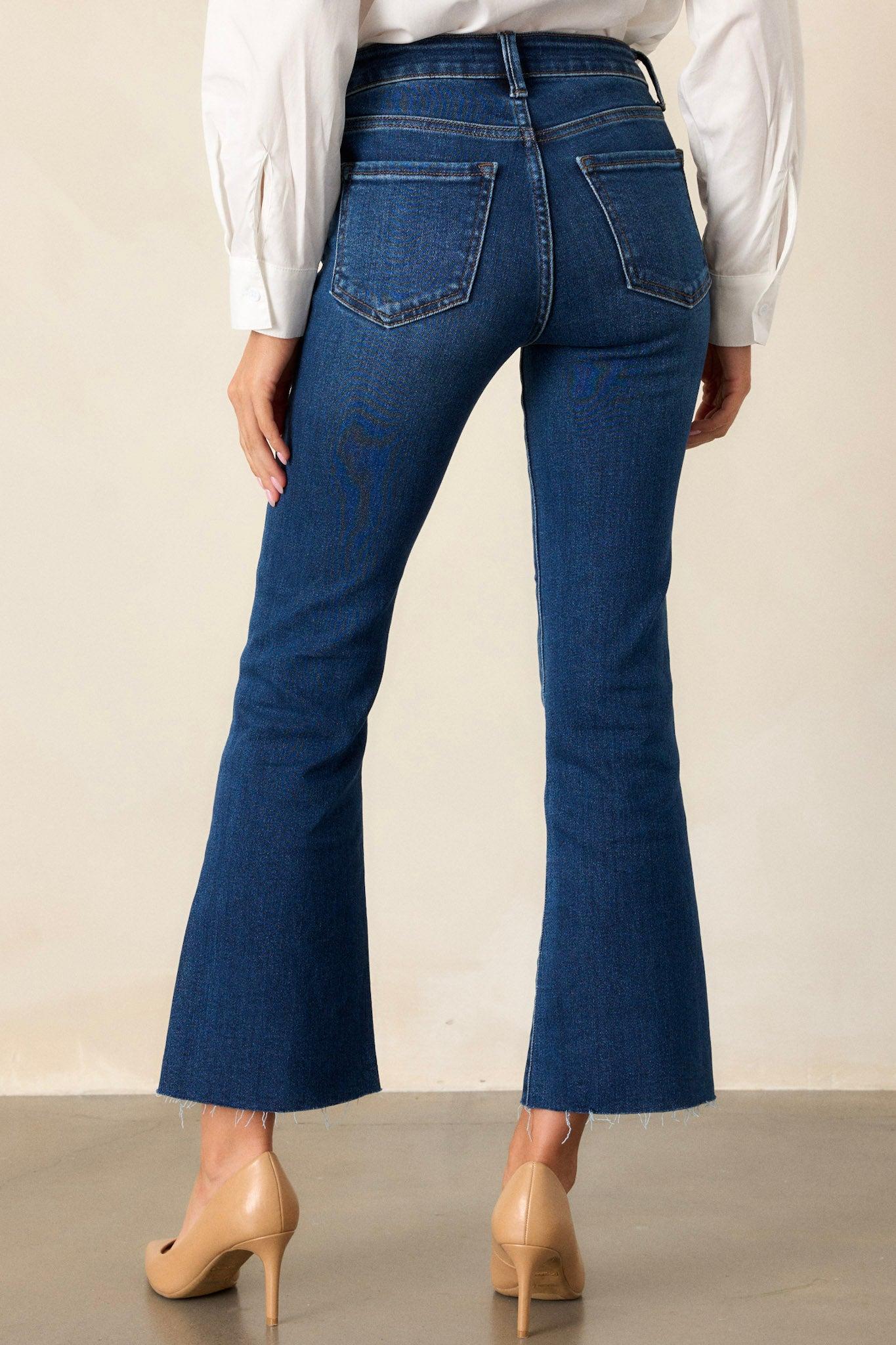 Back And Forth Dark Wash Cropped Flare Jeans Product Image