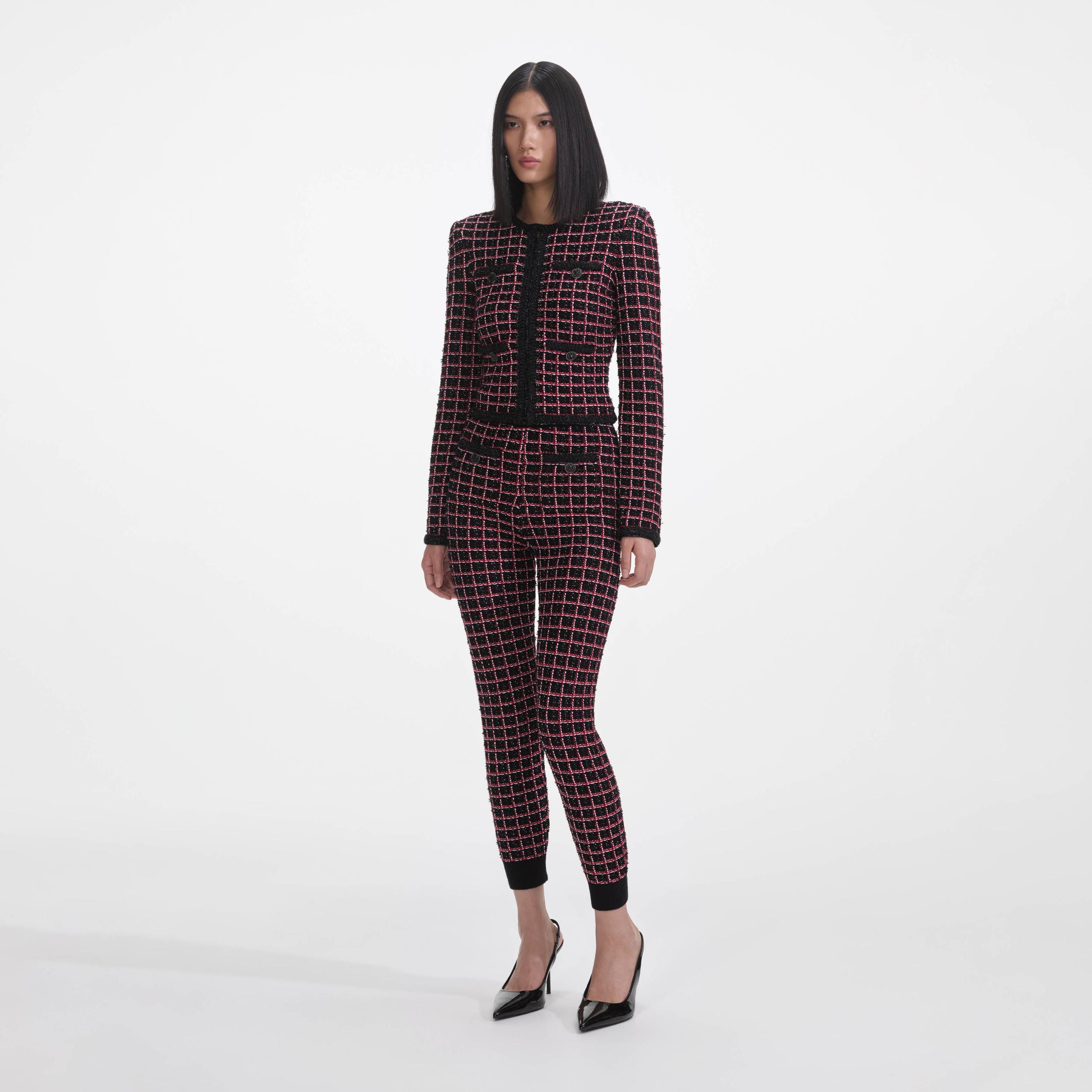 Black And Red Check Knit Leggings Product Image