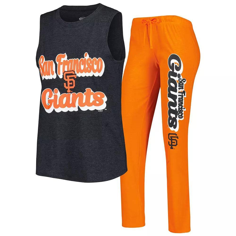 Women's Concepts Sport Orange/Black San Francisco Giants Wordmark Meter Muscle Tank Top & Pants Sleep Set, Size: Medium Product Image