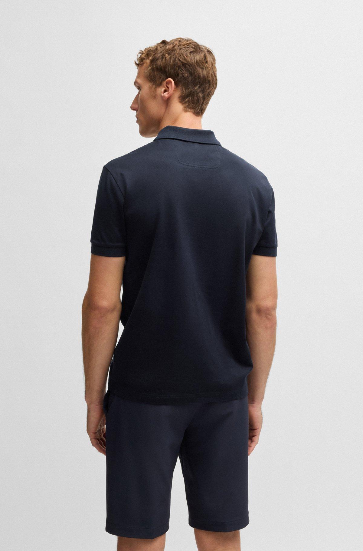 BOSS - Structured-cotton polo shirt with zip neck - Dark Blue Product Image