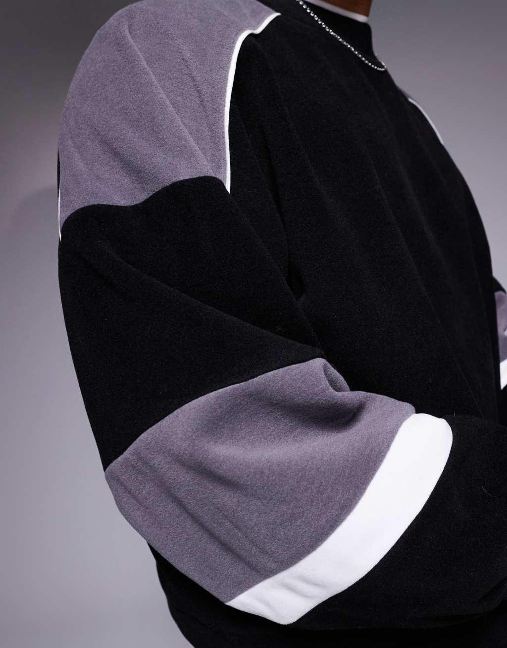 ASOS DESIGN extreme oversized color block sweater in black gray and white fleece Product Image