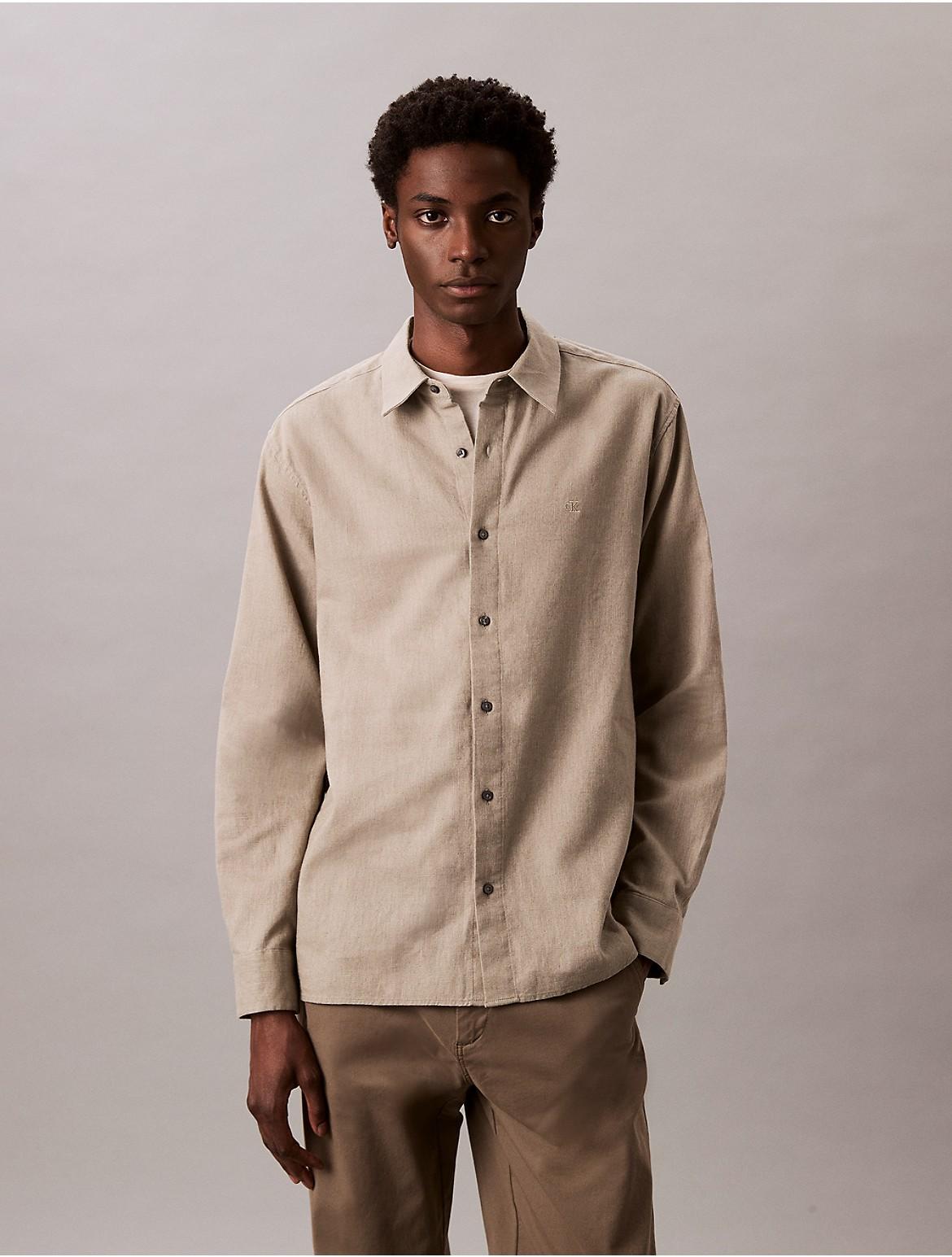 Calvin Klein Mens Linen Cotton Classic Button-Down Shirt - Orange Product Image