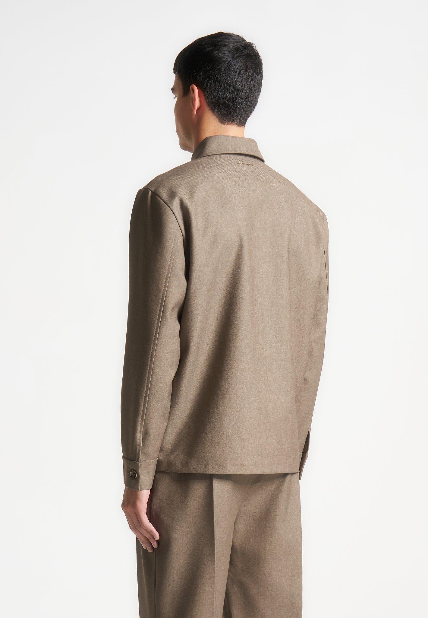 Hatched Tailored Long Sleeve Overshirt - Khaki Male Product Image