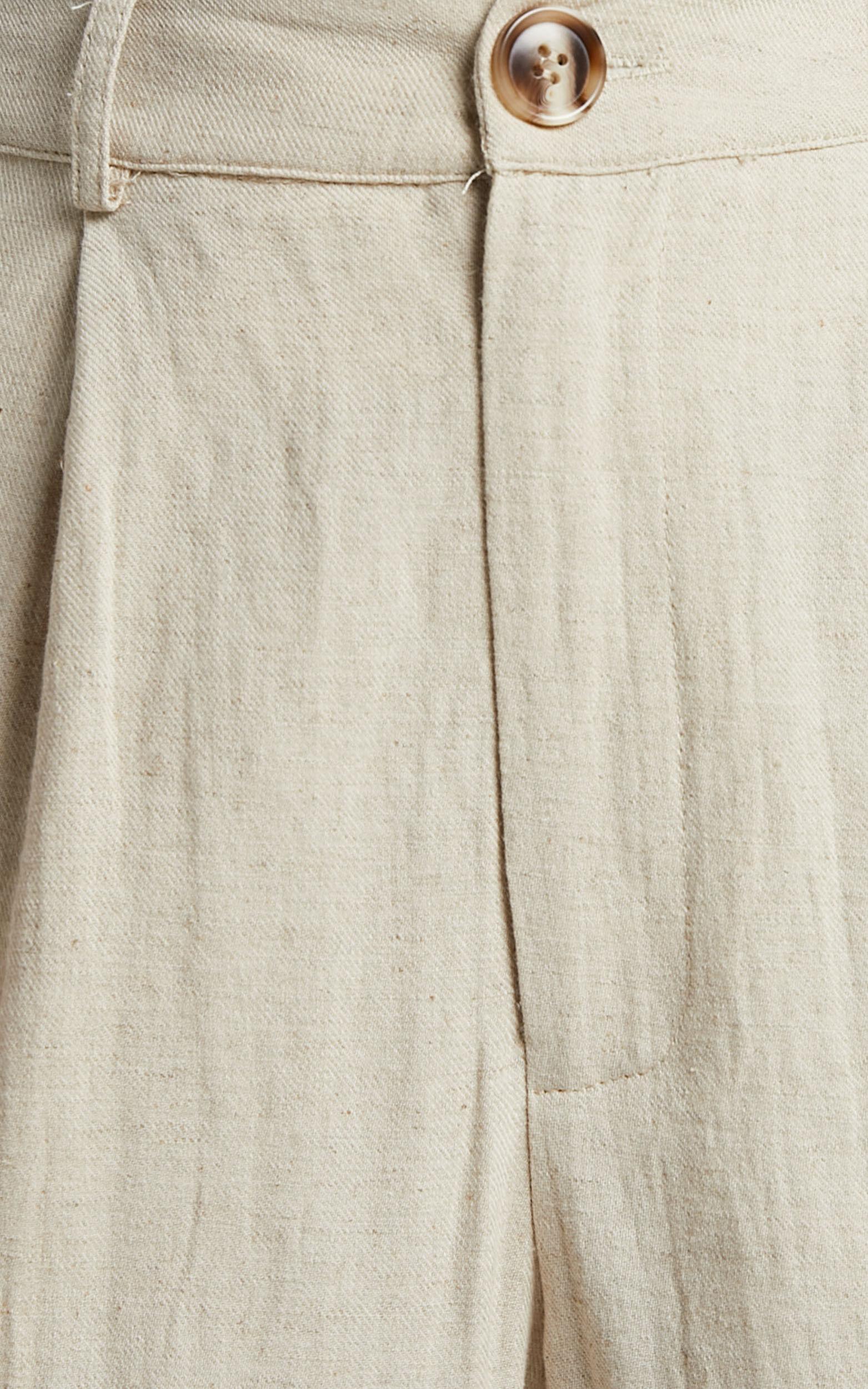 Larissa Trousers - Linen Mid Waisted Relaxed Straight Leg Trousers in Oatmeal Product Image