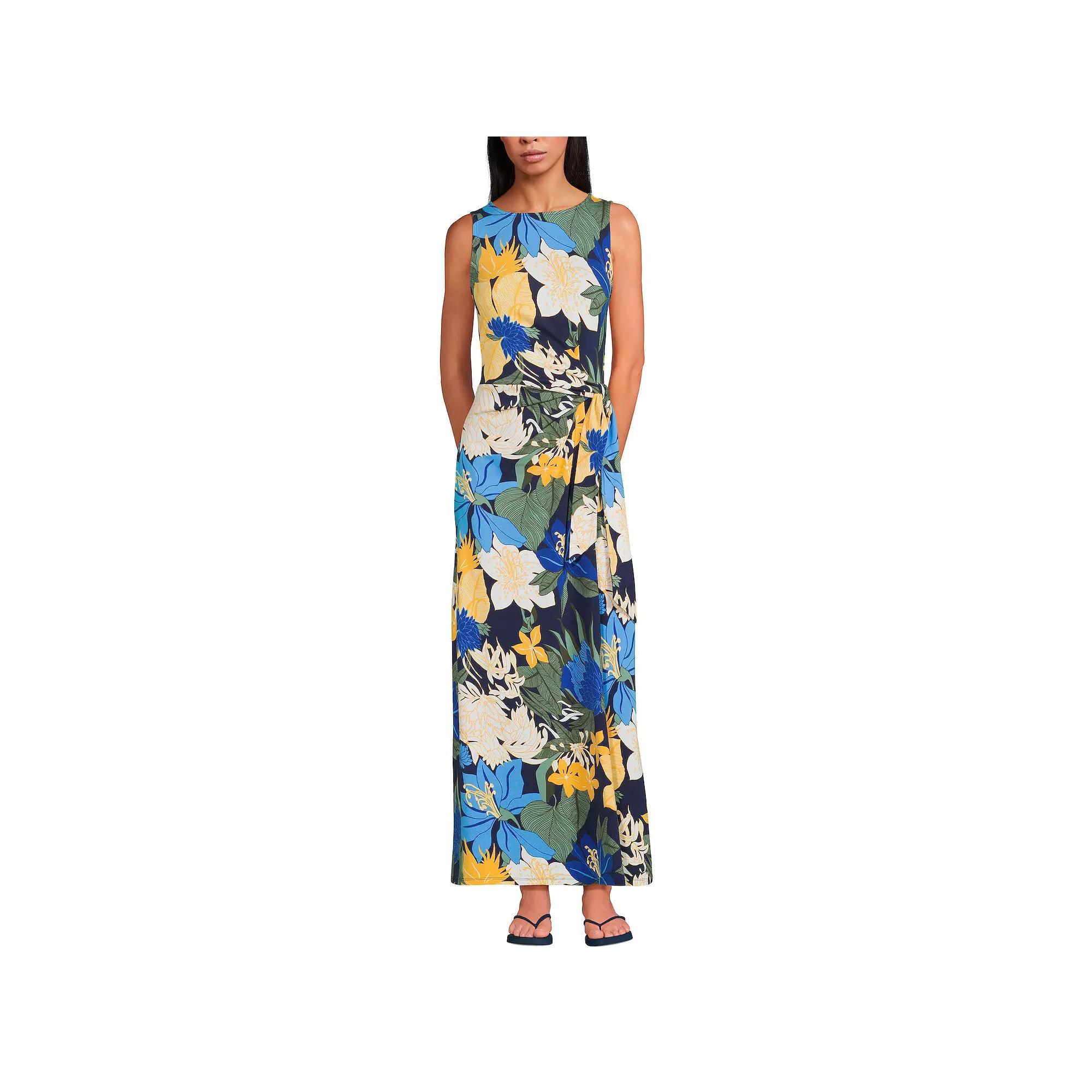 Women's Lands' End Cotton Modal Sleeveless Tie Waist Maxi Dress, Size: XS, Black Product Image