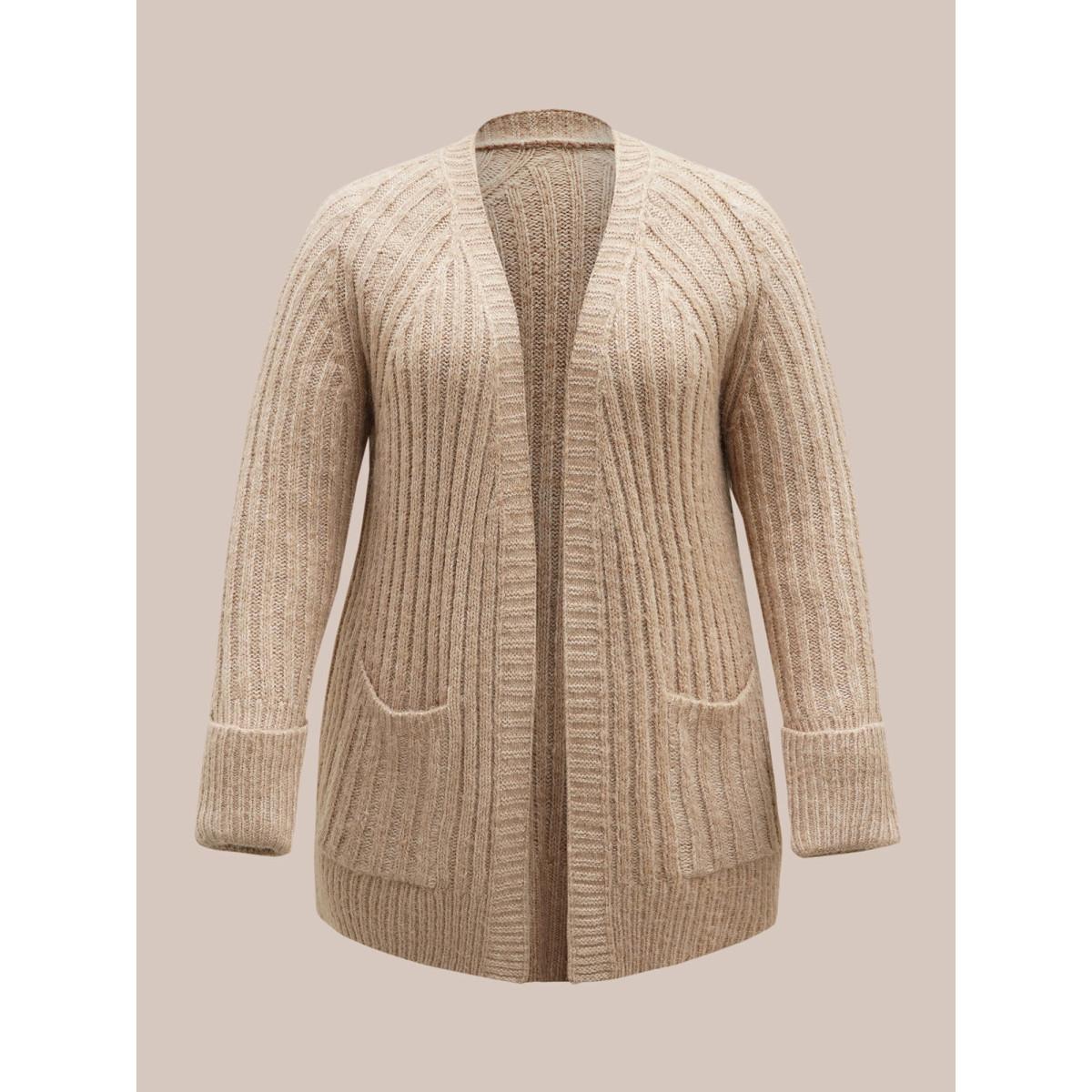 Plus Size Airy Cozy Solid Raglan Sleeve Wool Cardigan LightBrown Women Casual Loose Long Sleeve Everyday Cardigans BloomChic 26/4X Product Image