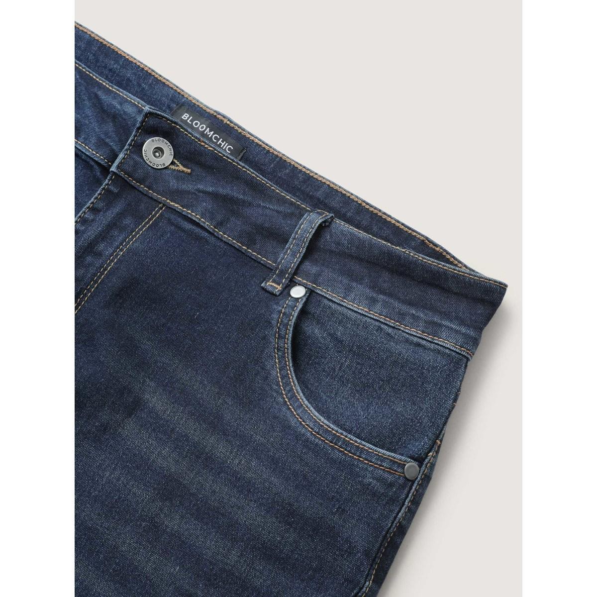 Plus Size Bootcut Very Stretchy Mid Rise Medium Wash Sculpt Waist Jeans Women Blue Elegant Plain Non High stretch Slanted pocket Jeans BloomChic 14/1X Product Image