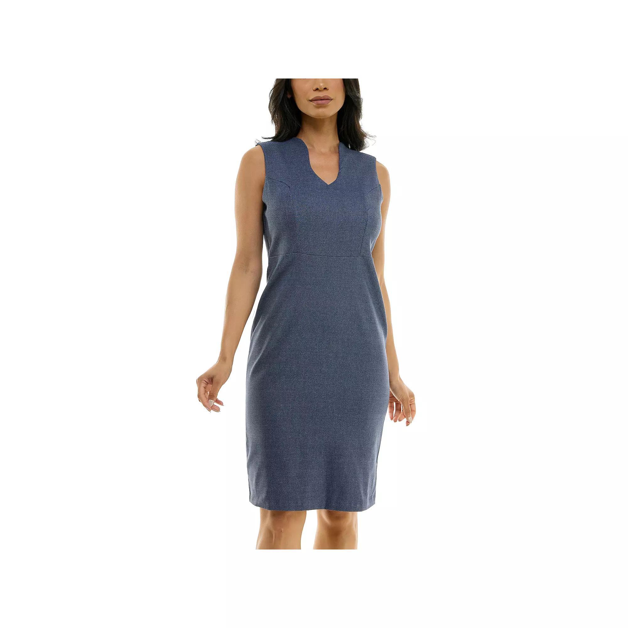 Women's Nina Leonard U-Neck Sheath Midi Dress, Size: Large, Blue Product Image