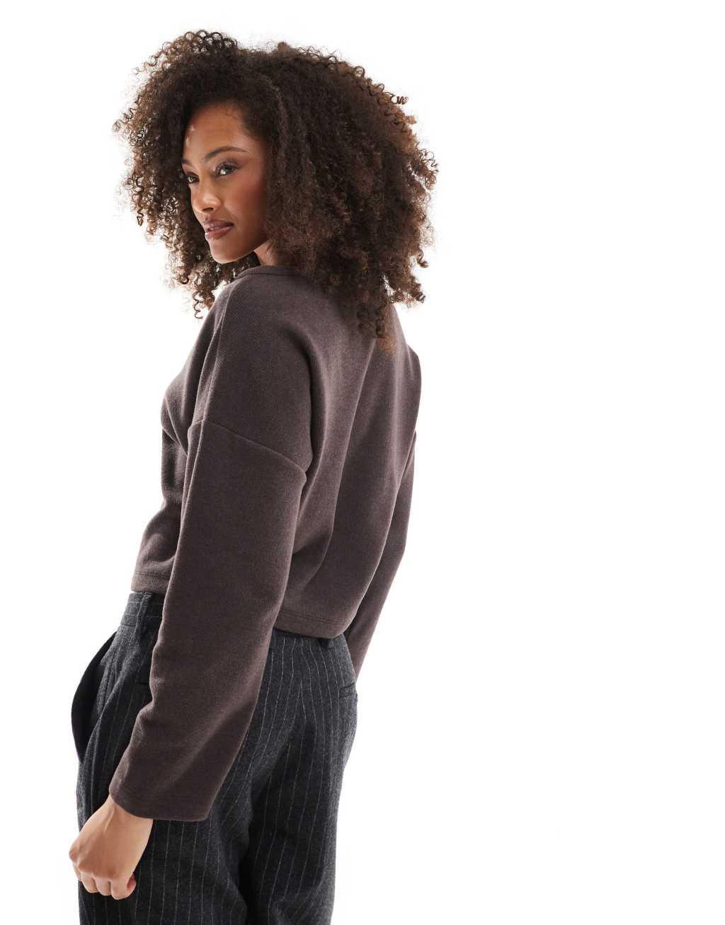 ASOS DESIGN super soft brushed batwing button through in chocolate Product Image