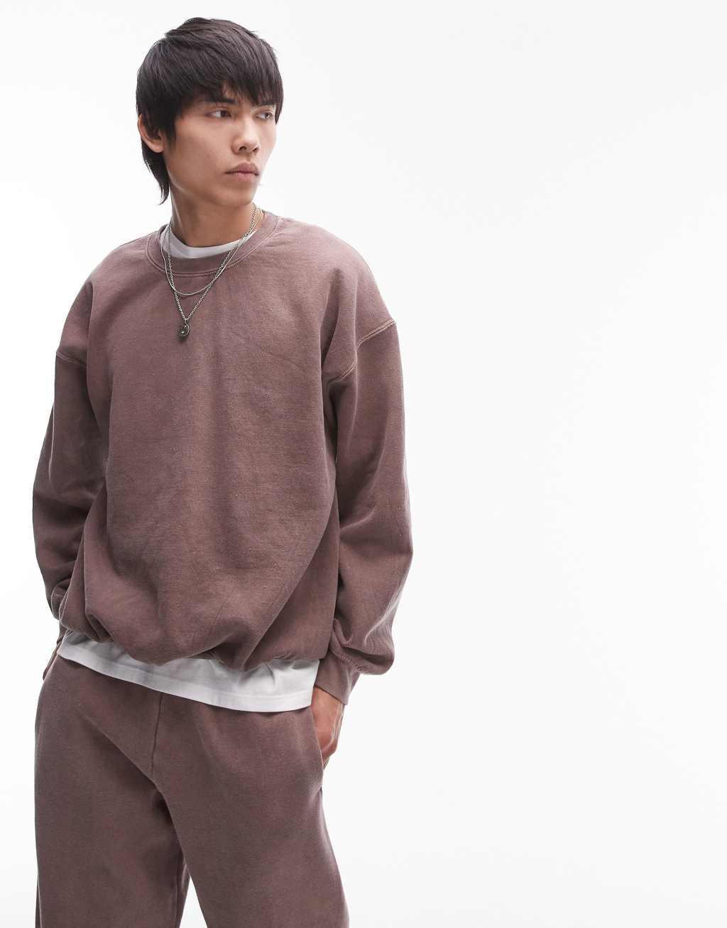 Topman vintage wash oversized sweatshirt in pink Product Image
