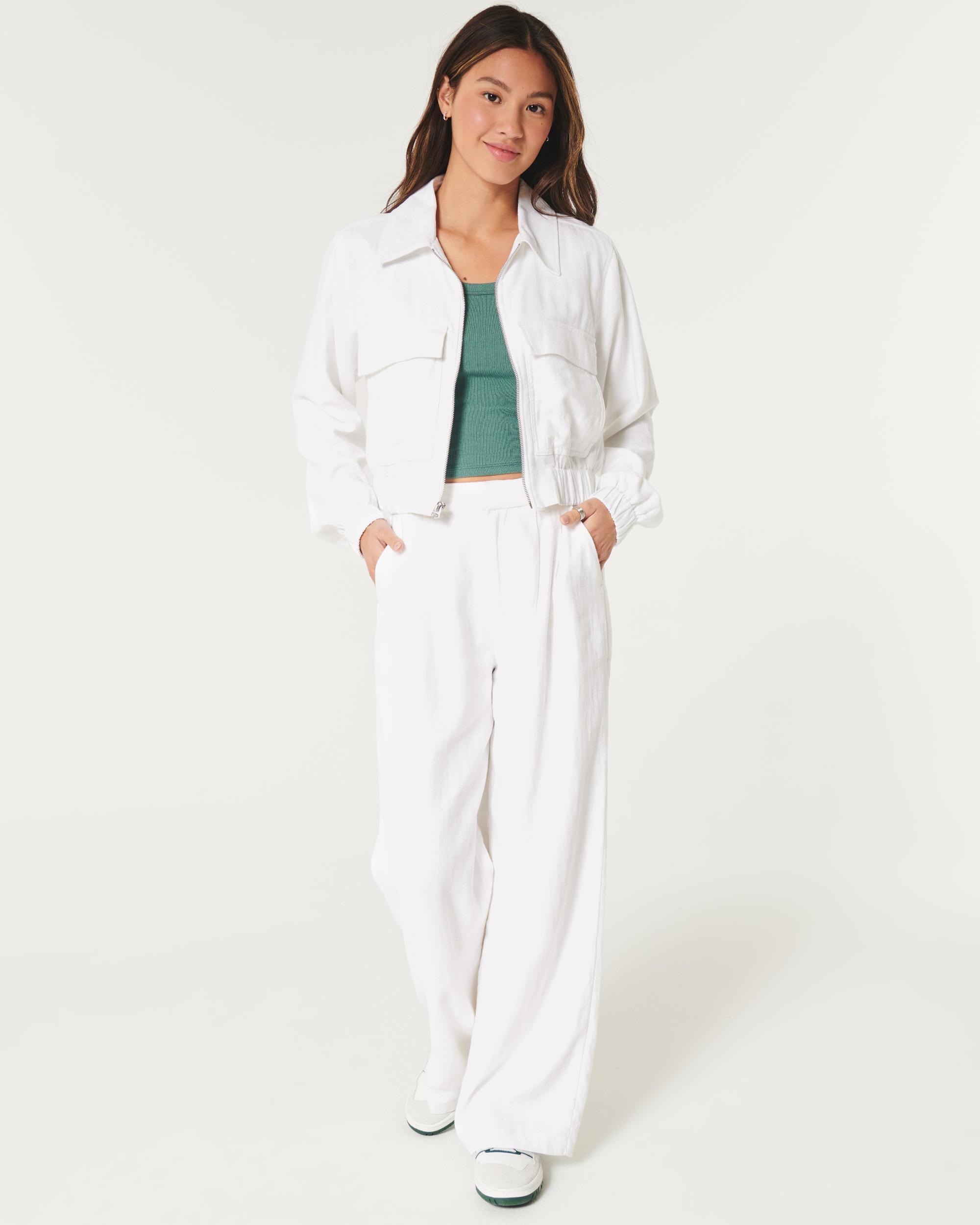 Crop Linen-Blend Bomber Jacket Product Image