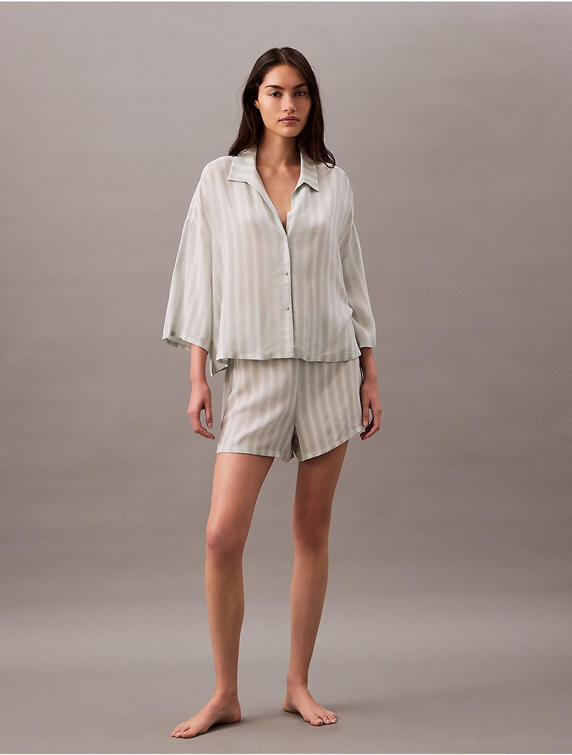 Calvin Klein Women's Woven Viscose Button-Down Short Sleeve Shirt - Black - XL Product Image