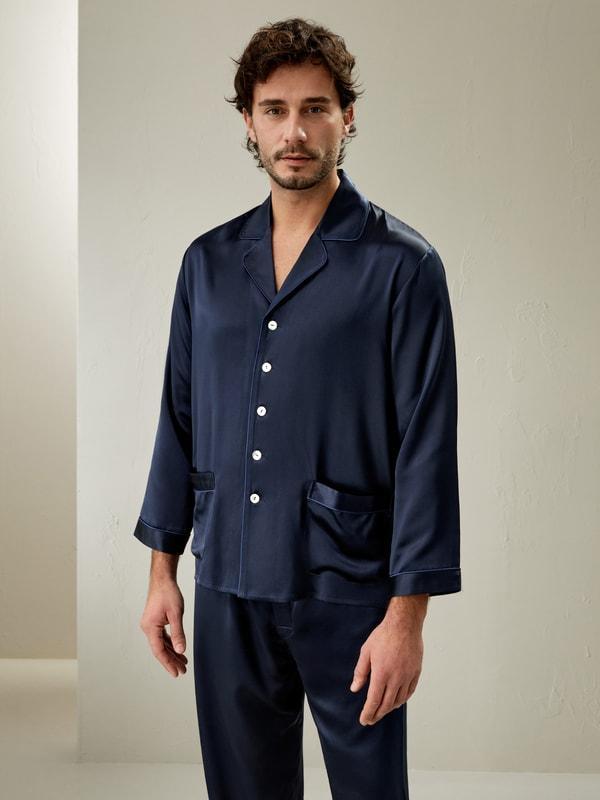Long Silk Pajamas Set for Men Product Image