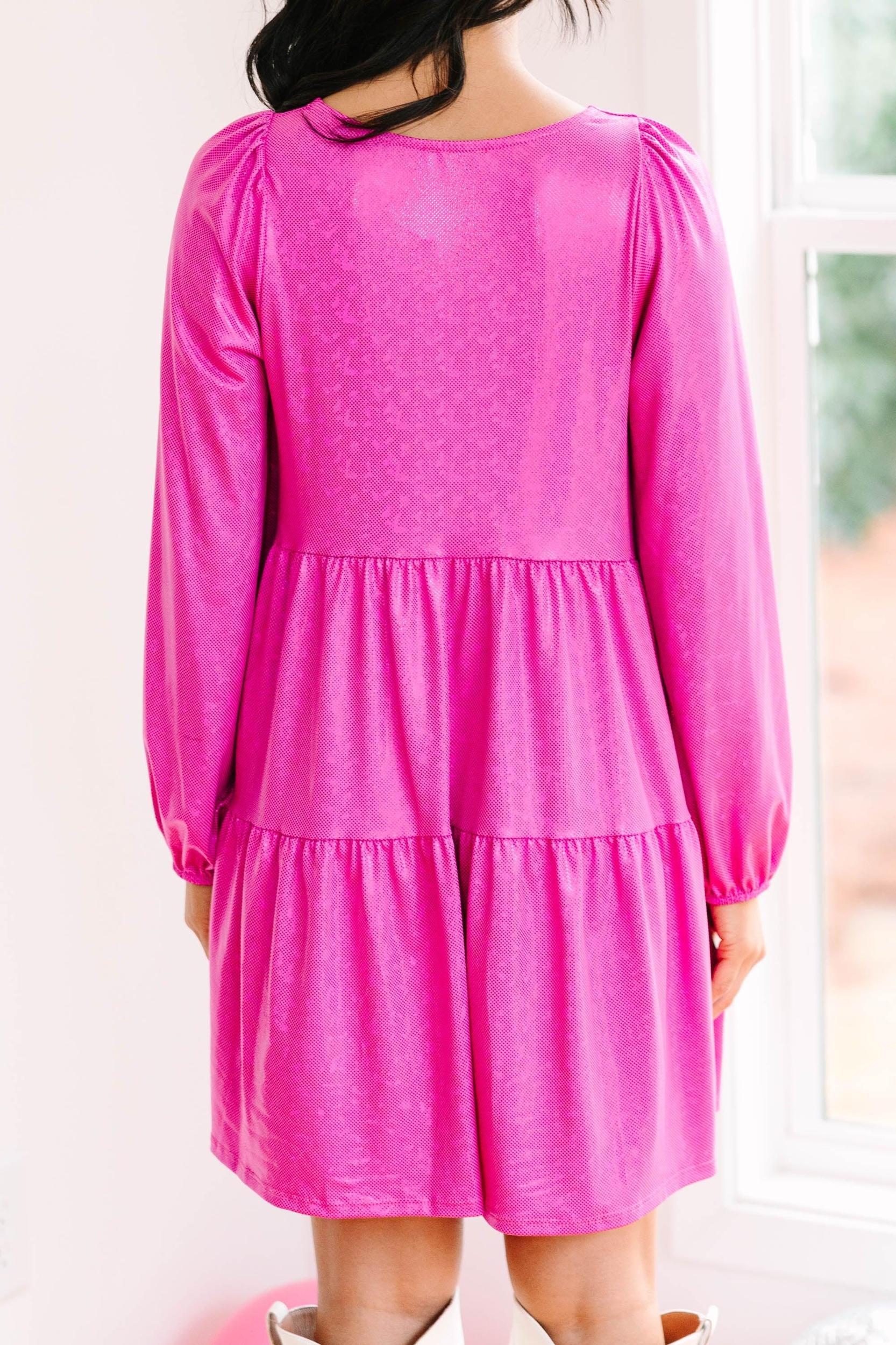 Get Their Attention Hot Pink Metallic Dress Female Product Image