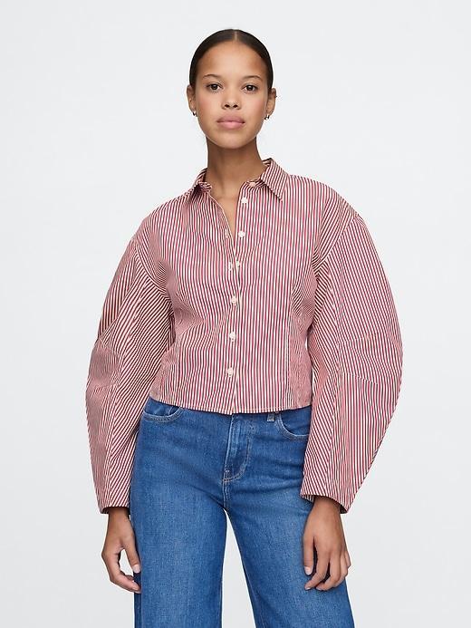 Organic Cotton Poplin Barrel-Sleeve Cropped Shirt Product Image