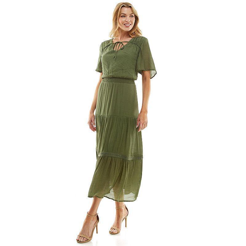 Womens Luxology Tie-Front Tiered Midi Gauze Dress Burnt Pink Product Image