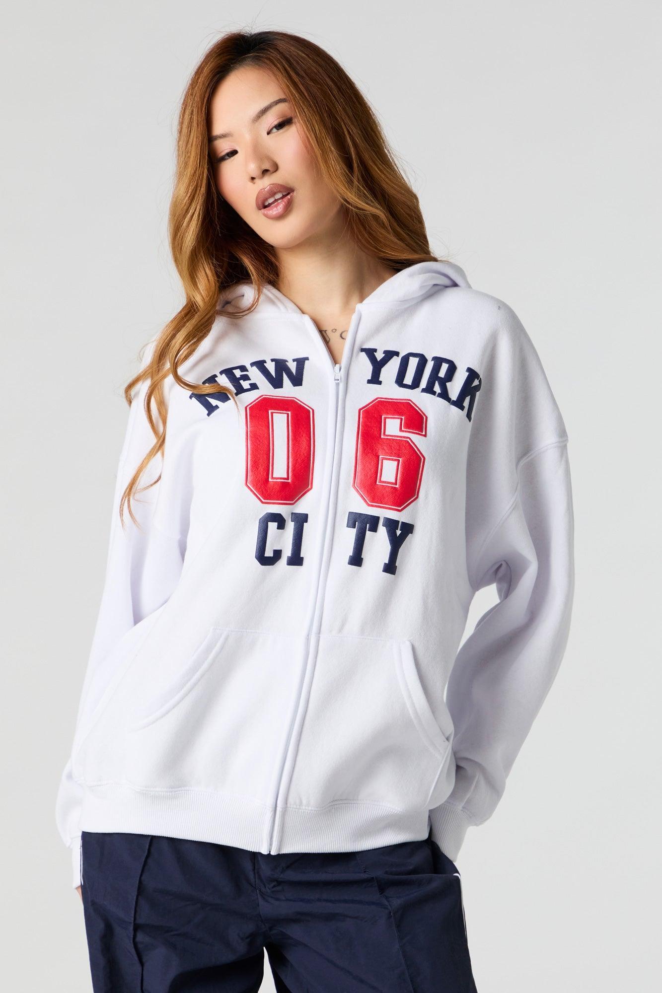Oversized Printed Zip-Up Fleece Hoodie Female Product Image