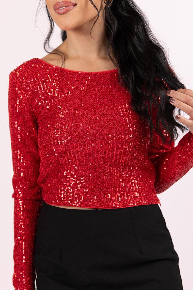 Tidings To You Red Smocked Back Sequin Top  FINAL SALE Product Image