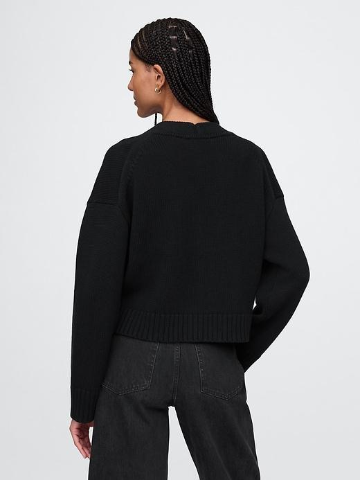 100% Cotton Cropped V-Neck Cardigan Product Image