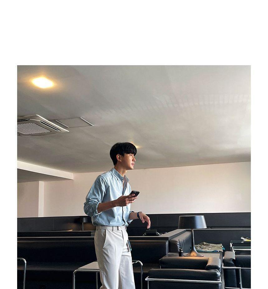Long-Sleeve Plain Linen Shirt Product Image