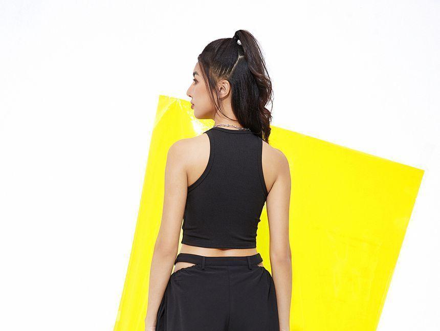 Eco-Friendly Low-Waist Strap Detail Cutout Wide-Leg Pants Product Image