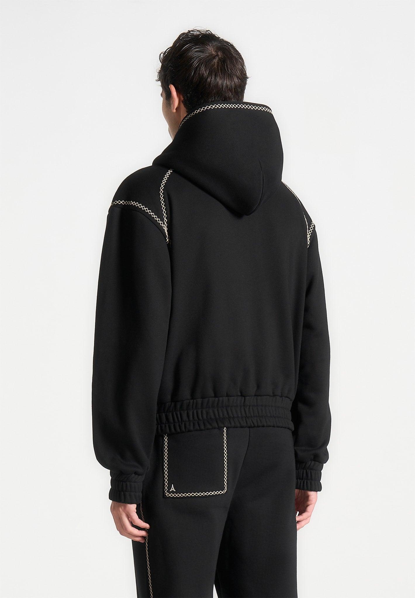Ivan - Whipstitch Raglan Effect Zip Hoodie - Black Male Product Image