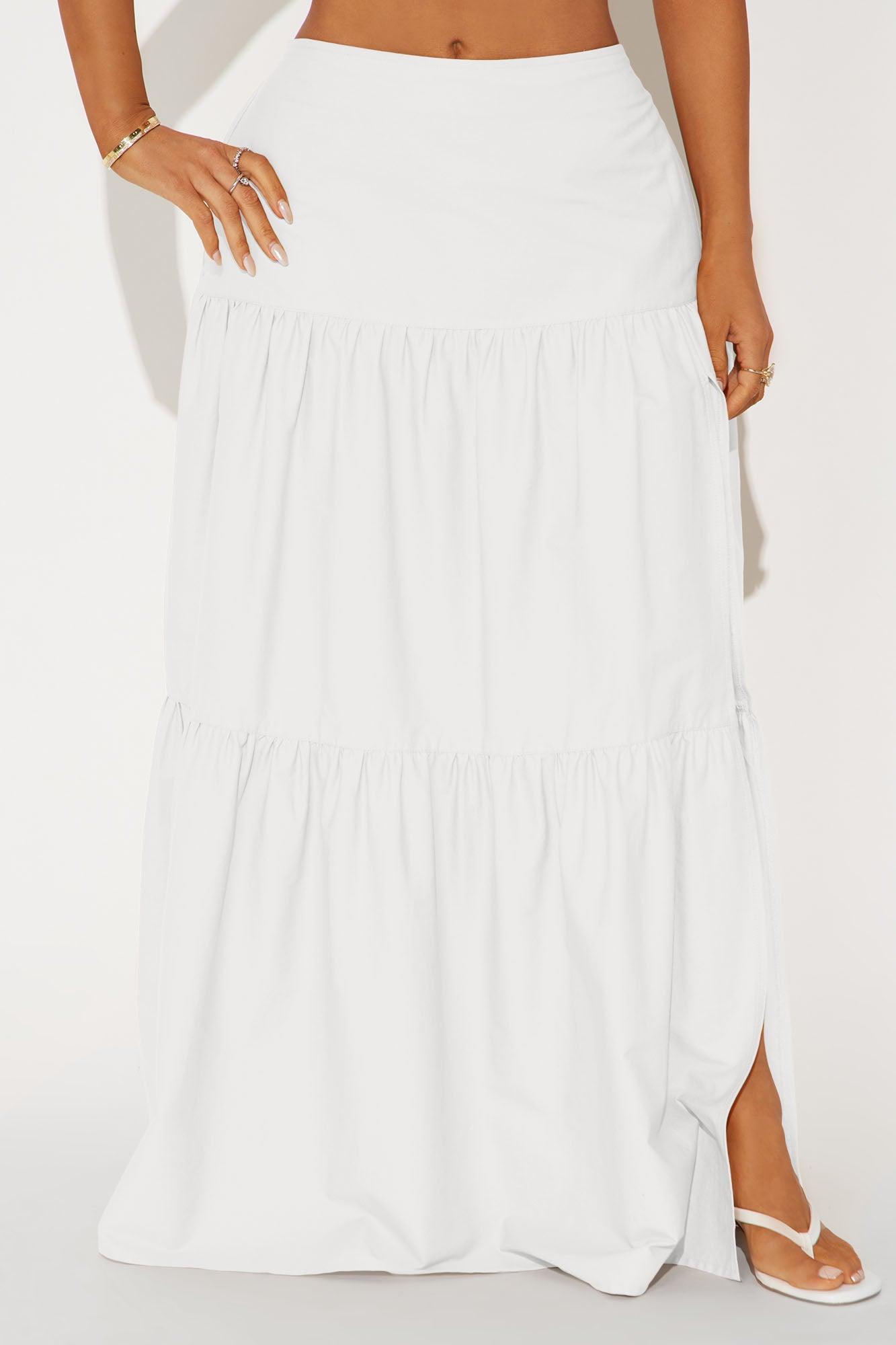 Zoey Poplin Tiered Maxi Skirt - White Product Image