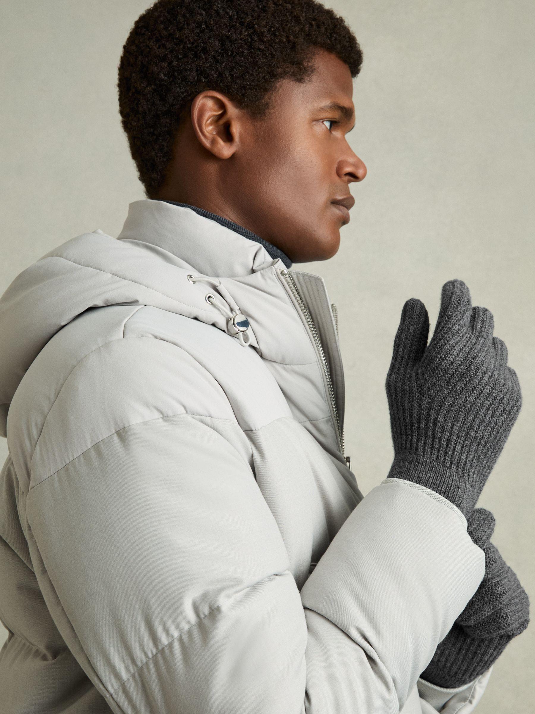 Ribbed-Merino Touchscreen Gloves in Mid Grey Melange Product Image