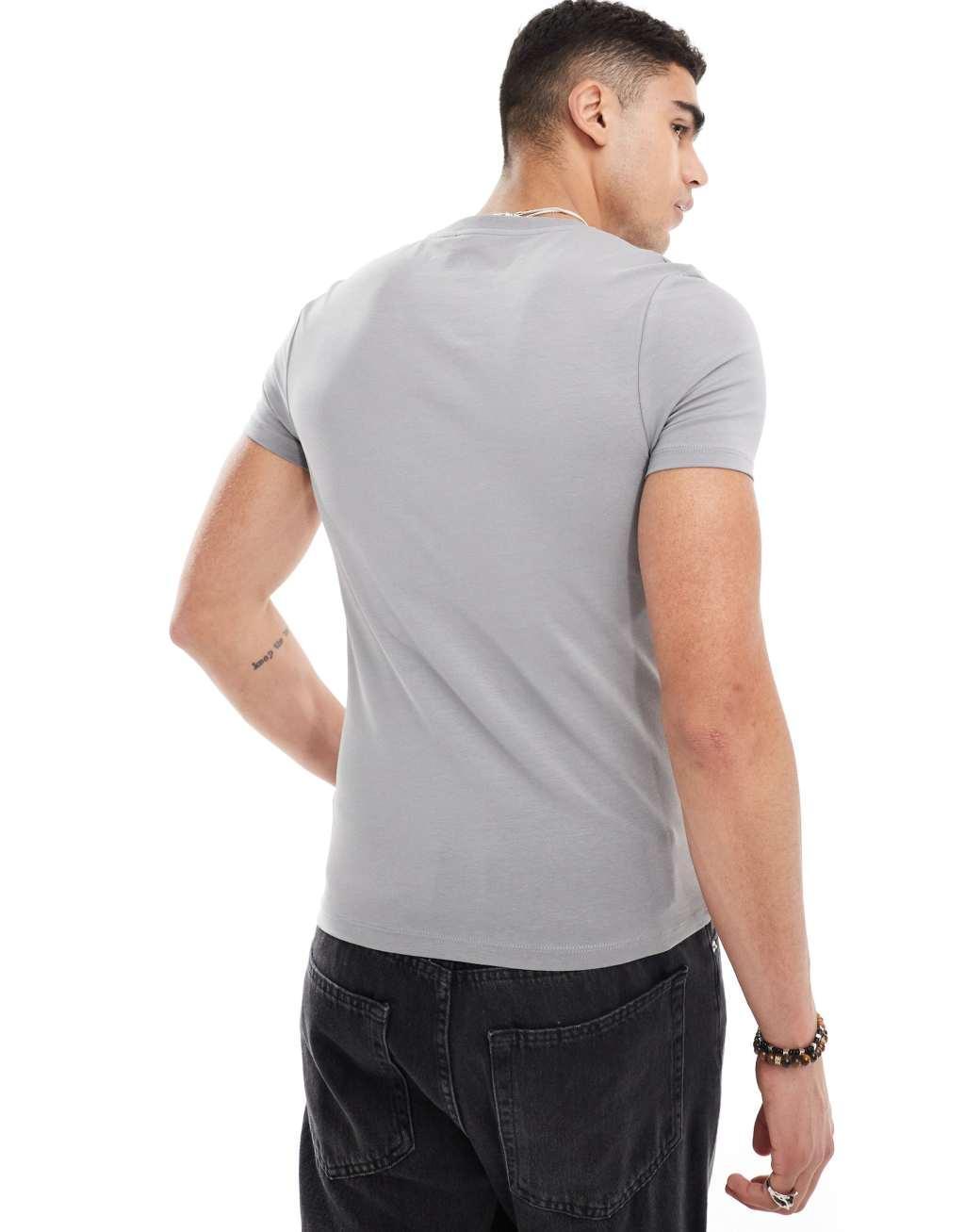 ASOS DESIGN muscle fit T-shirt in washed gray with grunge front print Product Image