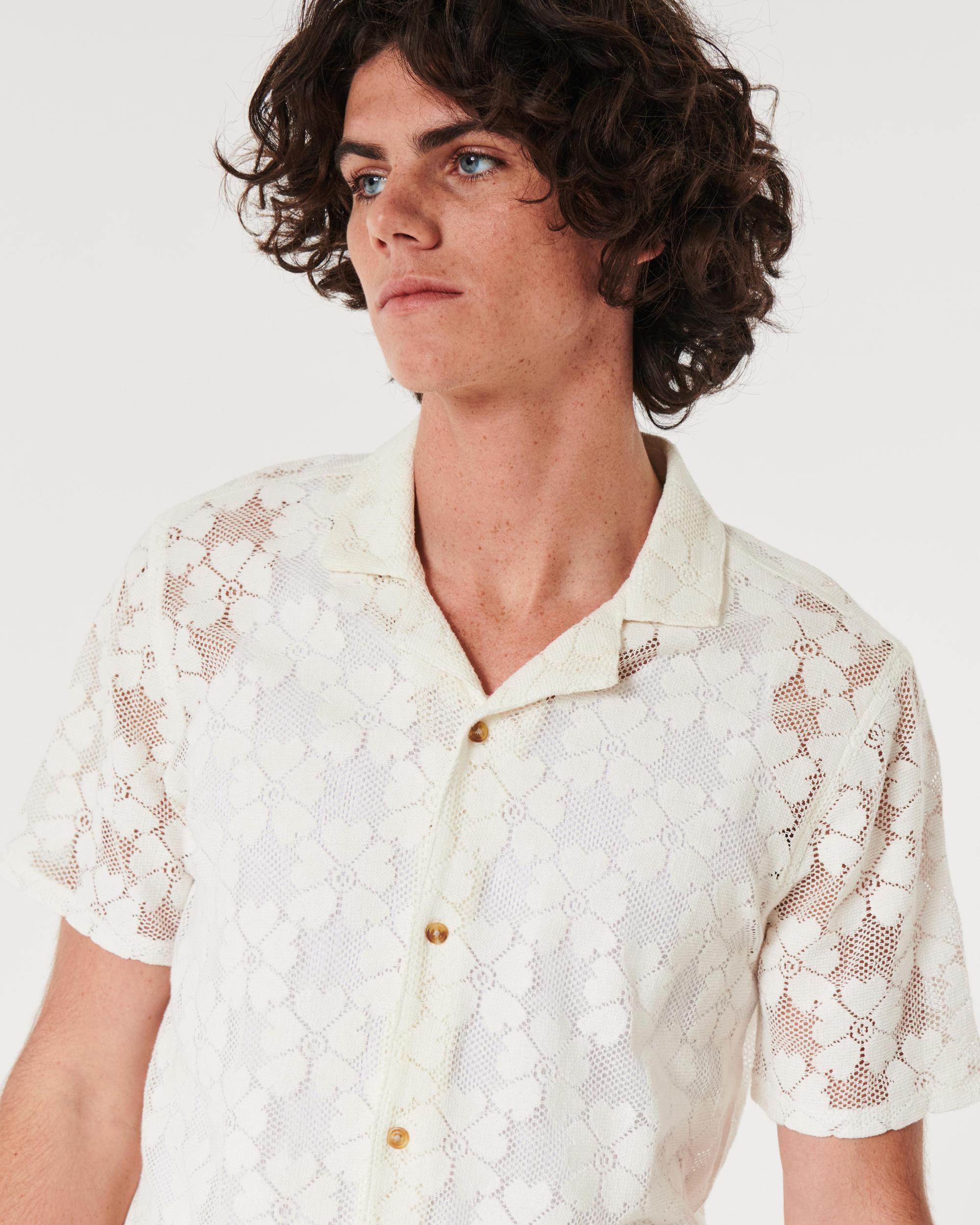 Short-Sleeve Crochet-Style Shirt Product Image