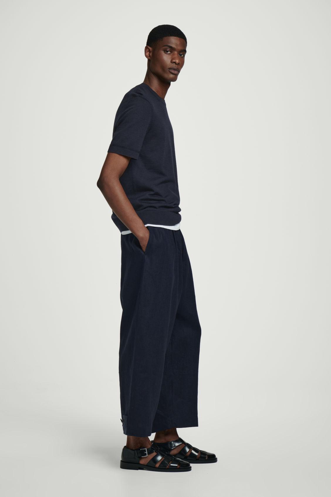 ELASTICATED LINEN WIDE-LEG TROUSERS Product Image